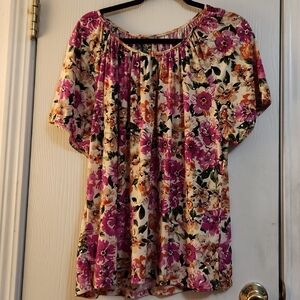 Floral Women's Top - Pink and Cream